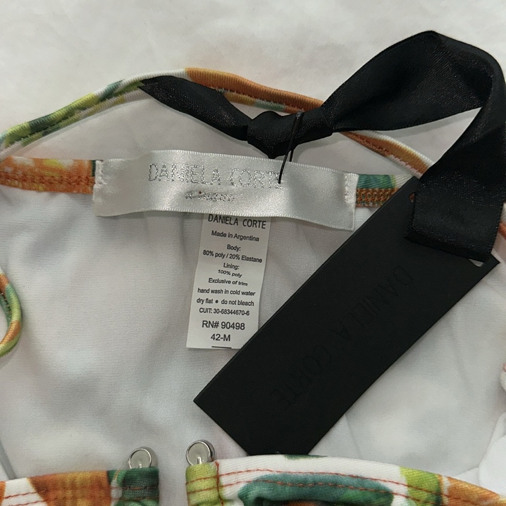 DANIELA CORTE White Citrus Print One Piece Swimsuit Silver accent Size Medium - Picture 8 of 14